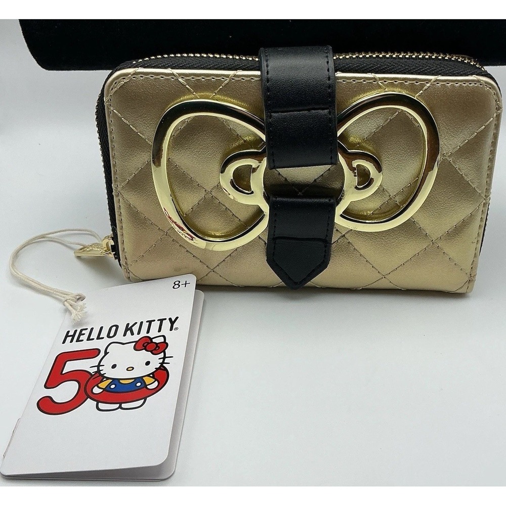 Loungefly Sanrio Hello Kitty 50th Anniversary Gold Zip Around Wallet NWT